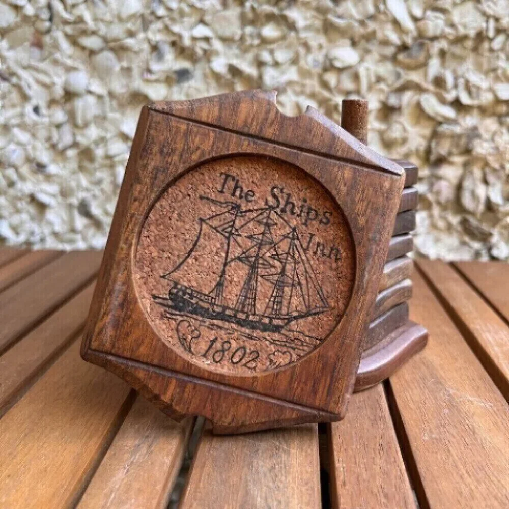 Vintage Woodcrest Nautical Styson Coasters The Ships Inn Wood Cork